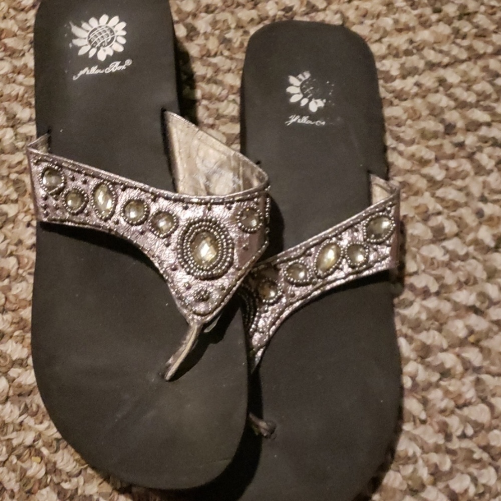 Yellow Box Pewter embellished flip.flops